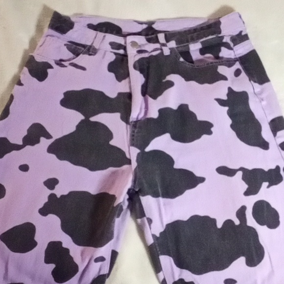Purple and Black Cow Print Wide Leg Pants 15 Inch Waist LIKE NEW! - Picture 4 of 8